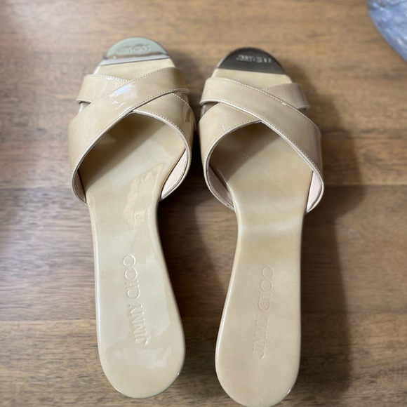 Jimmy Choo Nude patent Wedge Slide Sandals Size 38 (7) - Picture 5 of 6